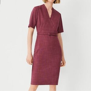 Ann Taylor Career Wear Plum Belted Pencil Dress Size 10